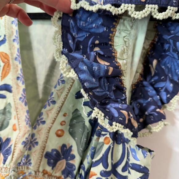 Farm Rio Women's Ocean Tapestry Maxi Dress Smocked V Neck Ruffle Printed Large - Picture 5 of 13